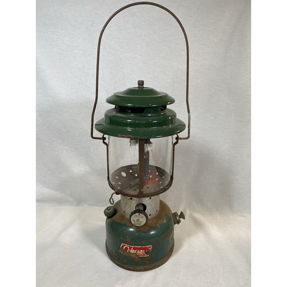 Vintage Coleman Dual Mantle Lantern, Red Letter Pyrex Globe - Model 220F  5 1969